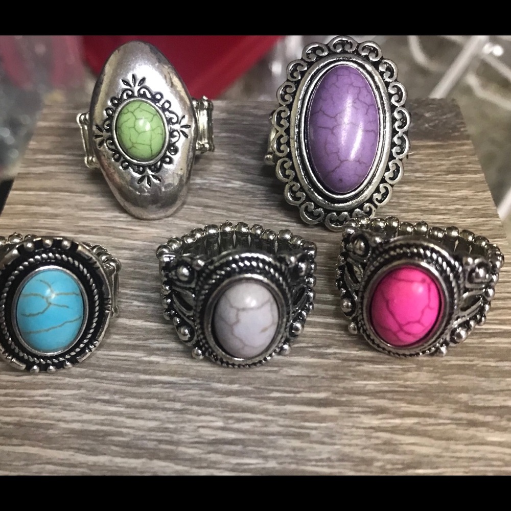 Set of 5 stretchy band rings NEW nickel FREE